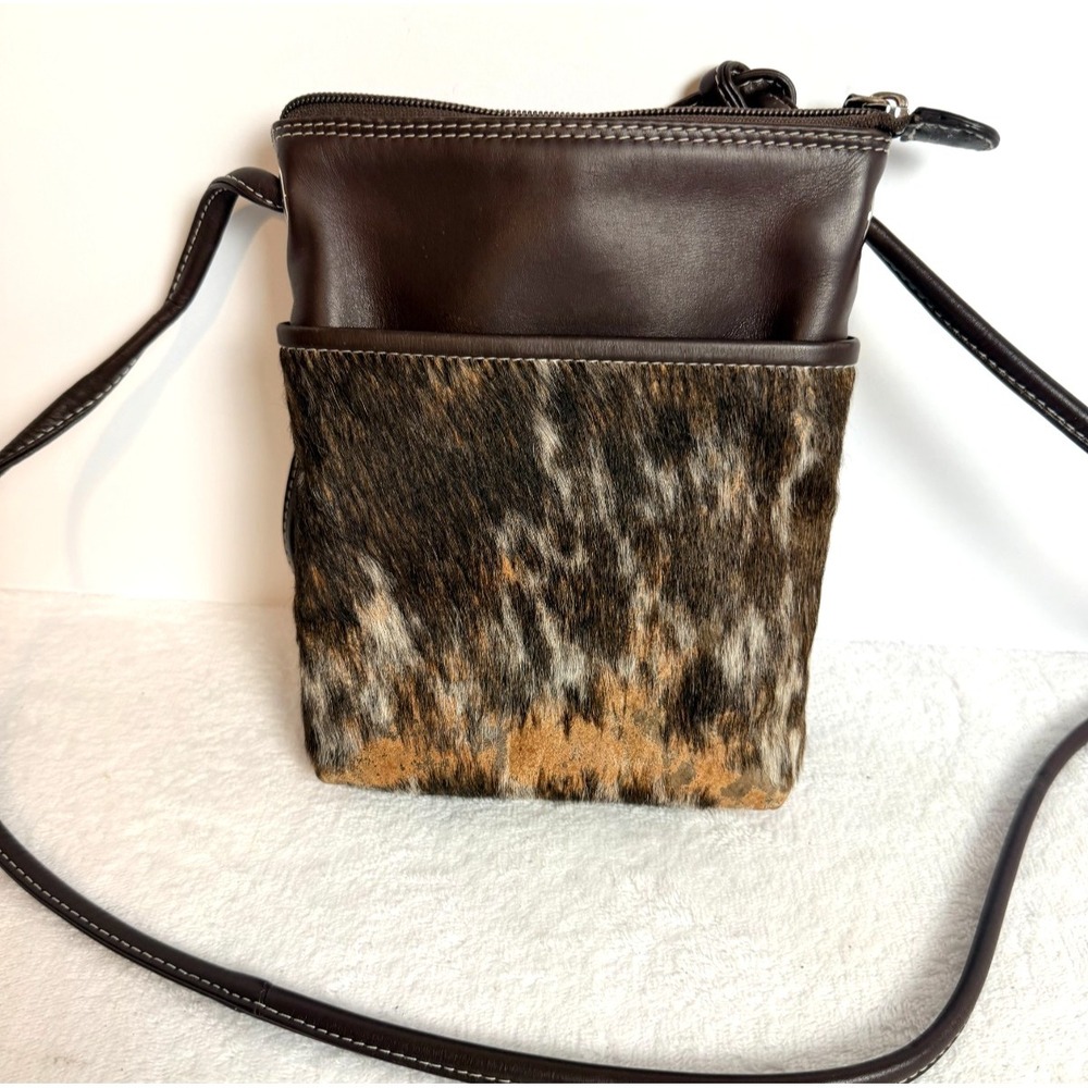 Vintage Genuine Leather Haircalf Crossbody Purse Brown Small Shoulder Bag